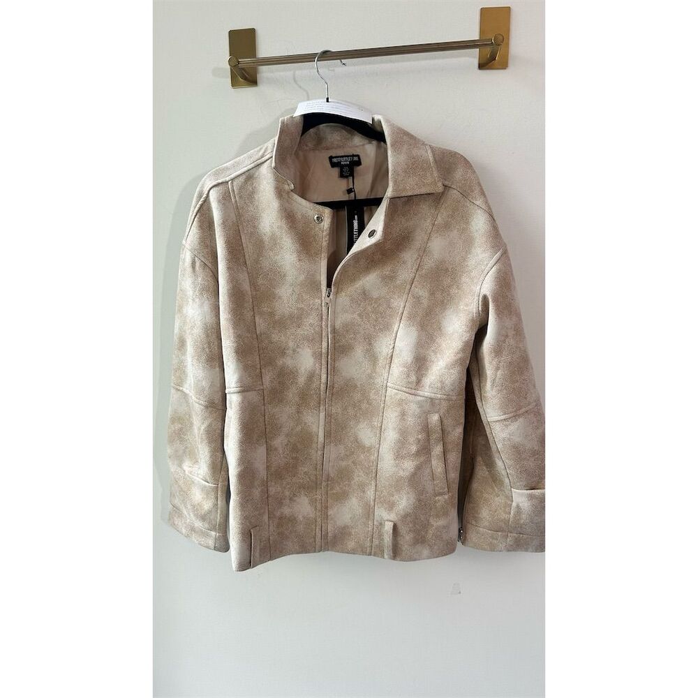 PrettyLittleThing Petite Brown Faux Leather Zip Up Jacket Size 4